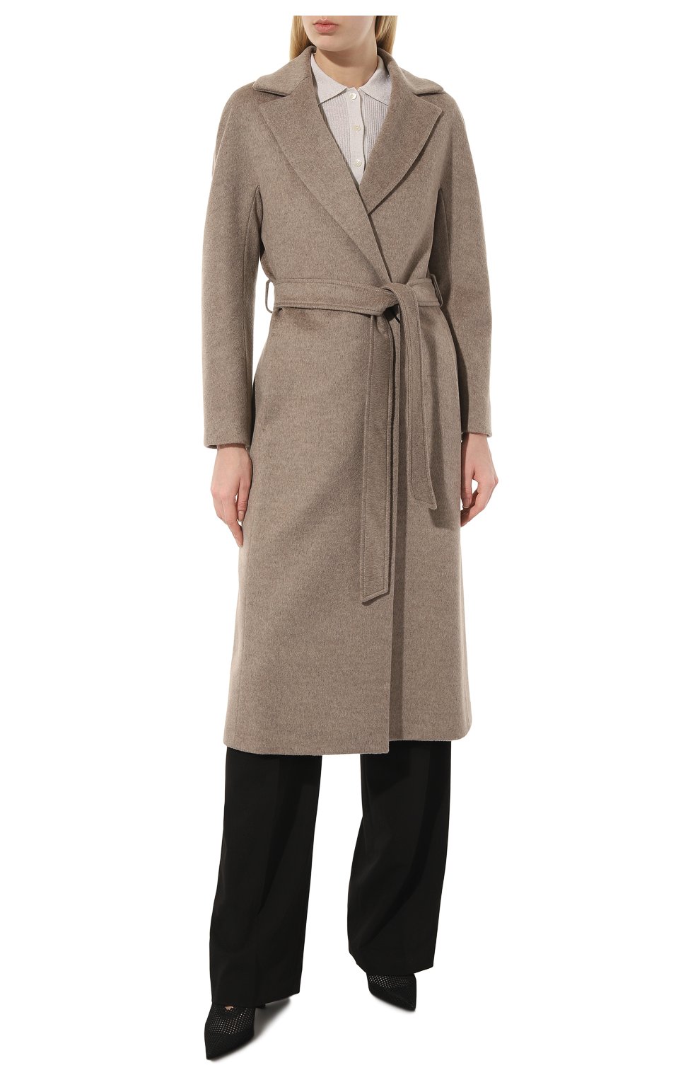 Женское шерстяное пальто ICONS CINZIA ROCCA бежевого цвета, арт. U315001/62E0 | Фото 3 (Материал внешний: Шерсть; Рукава: Длинные; Длина (верхняя одежда): Длинные; 1-2-бортные: Однобортные; Материал подклада: Вискоза; Стили: Кэжуэл)