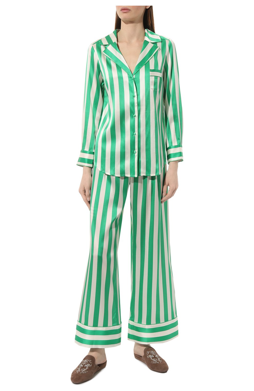 Женская шелковая пижама MARJOLAINE зеленого цвета, арт. 4RYM5501 | Фото 2 (Материал внешний: Шелк)
