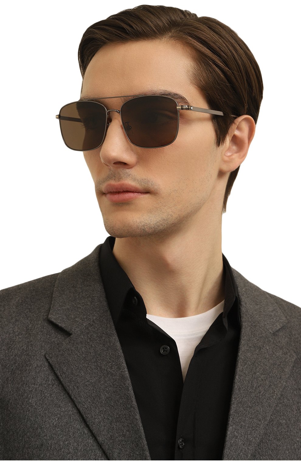 Мужские солнцезащитные очки MONTBLANC серого цвета, арт. MB0236SK 002 | Фото 2 (Кросс-КТ: С/з-мужское; Оптика Гендер: оптика-мужское)