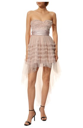 Женское платье SAINT LAURENT розового цвета, арт. 401202/Y365J | Фото 2 (Рукава: Короткие; Материал внешний: Синтетический материал; Длина Ж (юбки, платья, шорты): Миди)