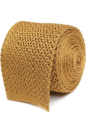 Мужской вязаный галстук TOM FORD золотого цвета, арт. 7TF561MB | Фото 1 (Материал: Текстиль, Шелк; Принт: Без принта)