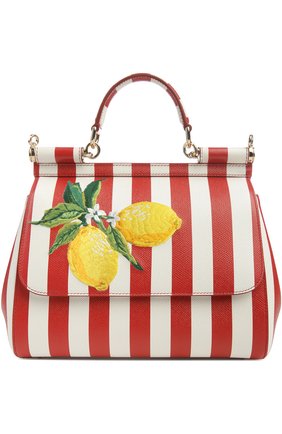 Женская полосатая кожаная сумка sicily с вышивкой DOLCE & GABBANA красная цвета, арт. 0116/BB6002/AC623 купить в ЦУМ | Фото №1 Полосатая кожаная сумка Sicily с вышивкой Dolce & Gabbana красная цвета | Фото №1