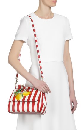 Женская полосатая кожаная сумка sicily с вышивкой DOLCE & GABBANA красная цвета, арт. 0116/BB6002/AC623 купить в ЦУМ | Фото №7 Полосатая кожаная сумка Sicily с вышивкой Dolce & Gabbana красная цвета | Фото №7