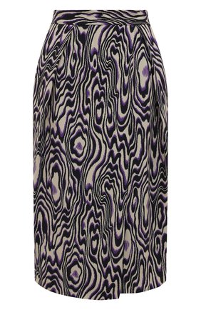 Женская прямая юбка с запахом и контрастным принтом DRIES VAN NOTEN темно-синего цвета, арт. 162-30857-2222 | Фото 1 (Длина Ж (юбки, платья, шорты): До колена; Материал внешний: Вискоза)