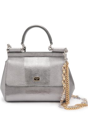 Сумка Sicily small из металлизированной кожи с тиснением под игуану Dolce & Gabbana, серебряного цвета, арт. 0116/BB6003/A1486 в ЦУМ | Фото №1 Сумка Sicily small из металлизированной кожи с тиснением под игуану Dolce & Gabbana серебряного цвета | Фото №1