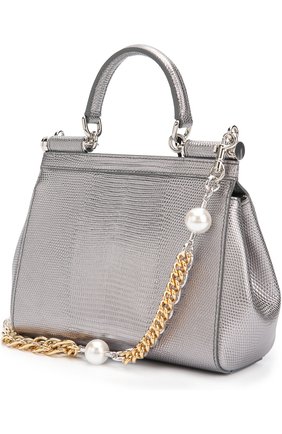 Сумка Sicily small из металлизированной кожи с тиснением под игуану Dolce & Gabbana, серебряного цвета, арт. 0116/BB6003/A1486 в ЦУМ | Фото №2 Сумка Sicily small из металлизированной кожи с тиснением под игуану Dolce & Gabbana серебряного цвета | Фото №2