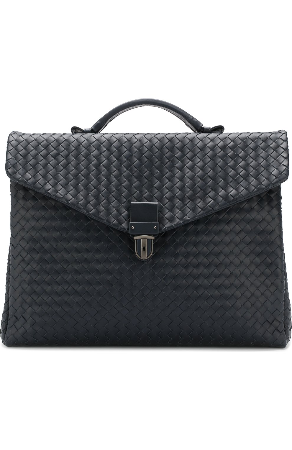 Мужской кожаный портфель с плетением intrecciato BOTTEGA VENETA темно-синего цвета, арт. 122139/V4651 | Фото 1