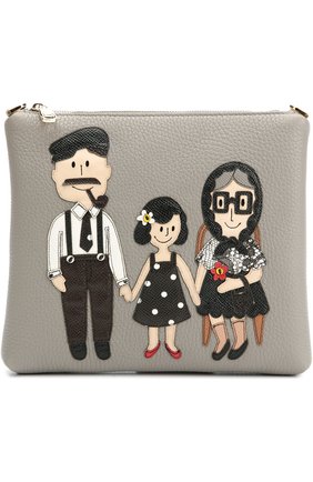 Кожаная сумка с аппликацией DG Family Dolce & Gabbana, серого цвета, арт. 0116/BI0809/AB510 в ЦУМ | Фото №1 Кожаная сумка с аппликацией DG Family Dolce & Gabbana серого цвета | Фото №1