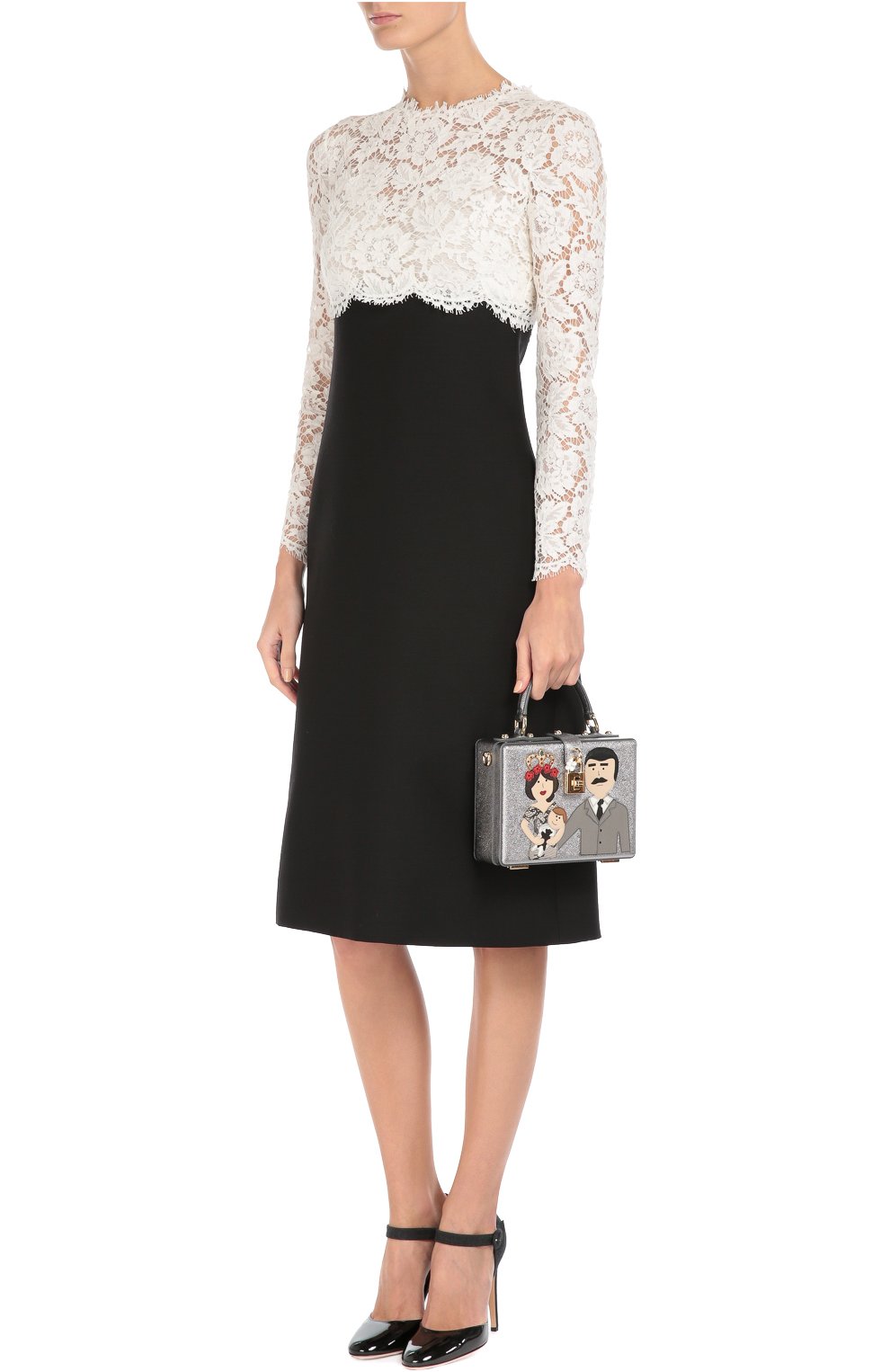 Сумка Dolce Box с аппликацией DG Family Dolce & Gabbana, серебряного цвета, арт. 0116/BB5970/AB518 в ЦУМ | Фото №2 Сумка Dolce Box с аппликацией DG Family Dolce & Gabbana серебряного цвета | Фото №2