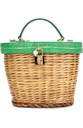 Женская плетеная сумка с отделкой из кожи с принтом DOLCE & GABBANA зеленая цвета, арт. 0116/BB6198/AD413 купить в ЦУМ | Фото №1 Плетеная сумка с отделкой из кожи с принтом Dolce & Gabbana зеленая цвета | Фото №1
