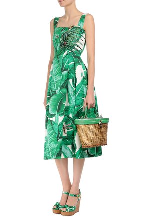 Женская плетеная сумка с отделкой из кожи с принтом DOLCE & GABBANA зеленая цвета, арт. 0116/BB6198/AD413 купить в ЦУМ | Фото №2 Плетеная сумка с отделкой из кожи с принтом Dolce & Gabbana зеленая цвета | Фото №2