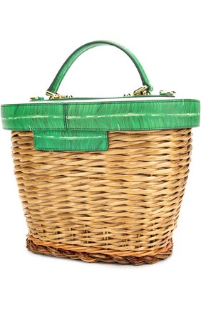Женская плетеная сумка с отделкой из кожи с принтом DOLCE & GABBANA зеленая цвета, арт. 0116/BB6198/AD413 купить в ЦУМ | Фото №3 Плетеная сумка с отделкой из кожи с принтом Dolce & Gabbana зеленая цвета | Фото №3
