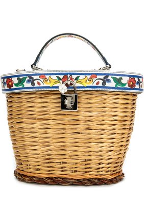 Женская плетеная сумка с отделкой из кожи с принтом DOLCE & GABBANA разноцветная цвета, арт. 0116/BB6198/AD414 купить в ЦУМ | Фото №1 Плетеная сумка с отделкой из кожи с принтом Dolce & Gabbana разноцветная цвета | Фото №1