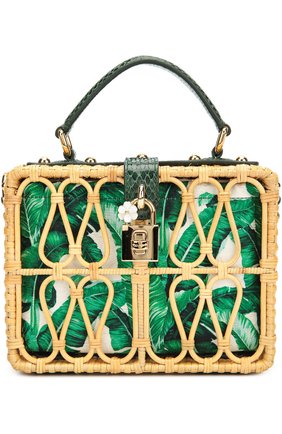 Плетеная сумка Dolce Box с кожаной отделкой Dolce & Gabbana, зеленого цвета, арт. 0116/BB5970/A8H13 в ЦУМ | Фото №1 Плетеная сумка Dolce Box с кожаной отделкой Dolce & Gabbana зеленого цвета | Фото №1