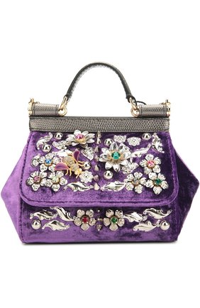 Бархатная сумка Sicily с кристаллами и металлическим декором Dolce & Gabbana, сиреневого цвета, арт. 0116/BB5999/AE587 в ЦУМ | Фото №1 Бархатная сумка Sicily с кристаллами и металлическим декором Dolce & Gabbana сиреневого цвета | Фото №1