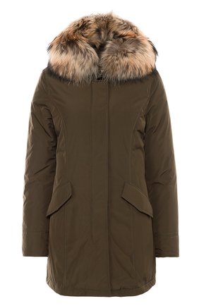 Женская серая пуховик с меховой отделкой капюшона Woolrich, арт. WWCPS2131/SM20 купить в ЦУМ | Фото №1 Пуховик с меховой отделкой капюшона Woolrich серая | Фото №1