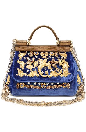 Бархатная сумка Sicily с кристаллами и металлическим декором Dolce & Gabbana, синего цвета, арт. 0116/BB5999/AE588 в ЦУМ | Фото №1 Бархатная сумка Sicily с кристаллами и металлическим декором Dolce & Gabbana синего цвета | Фото №1