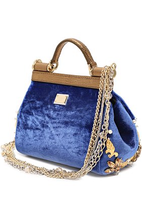 Бархатная сумка Sicily с кристаллами и металлическим декором Dolce & Gabbana, синего цвета, арт. 0116/BB5999/AE588 в ЦУМ | Фото №3 Бархатная сумка Sicily с кристаллами и металлическим декором Dolce & Gabbana синего цвета | Фото №3