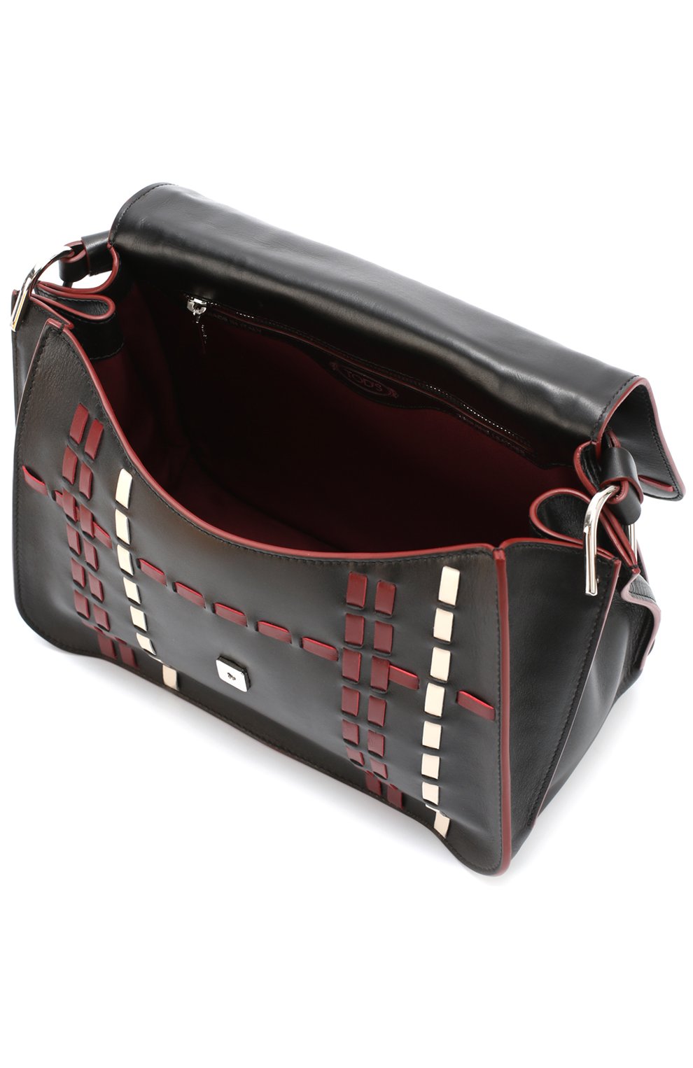 Женская сумка double t medium с прострочкой из контрастной кожи TOD’S черная цвета, арт. XBWAMUYG200TSM купить в ЦУМ | Фото №4 Сумка Double T medium с прострочкой из контрастной кожи Tod’s черная цвета | Фото №4
