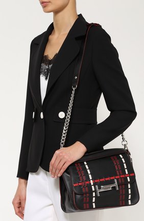 Женская сумка double t medium с прострочкой из контрастной кожи TOD’S черная цвета, арт. XBWAMUYG200TSM купить в ЦУМ | Фото №5 Сумка Double T medium с прострочкой из контрастной кожи Tod’s черная цвета | Фото №5