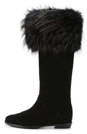 Женские черные замшевые сапоги с отделкой мехом Aperlai, арт. 2187/B SUEDE FUR купить в ЦУМ | Фото №1 Замшевые сапоги с отделкой мехом Aperlai черные | Фото №1