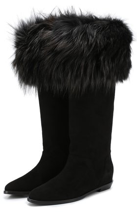 Женские черные замшевые сапоги с отделкой мехом Aperlai, арт. 2187/B SUEDE FUR купить в ЦУМ | Фото №1 Замшевые сапоги с отделкой мехом Aperlai черные | Фото №1