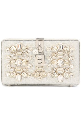 Клатч Dolce Box с отделкой стразами Dolce & Gabbana, серебряного цвета, арт. 0116/BB6102/AD522 в ЦУМ | Фото №1 Клатч Dolce Box с отделкой стразами Dolce & Gabbana серебряного цвета | Фото №1