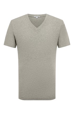 Мужская хлопковая футболка с v-образным вырезом JAMES PERSE серого цвета, арт. MHE3352 | Фото 1 (Длина (для топов): Стандартные; Рукава: Короткие; Материал внешний: Хлопок)