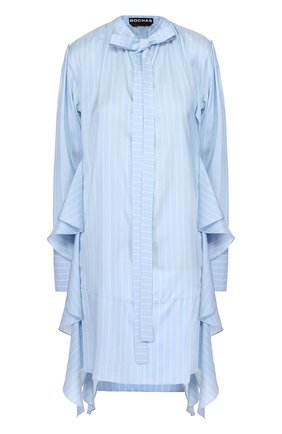 Женское голубое шелковое мини-платье в полоску с оборками Rochas, арт. R0WI505326/RI280810 купить в ЦУМ | Фото №1 Шелковое мини-платье в полоску с оборками Rochas голубое | Фото №1