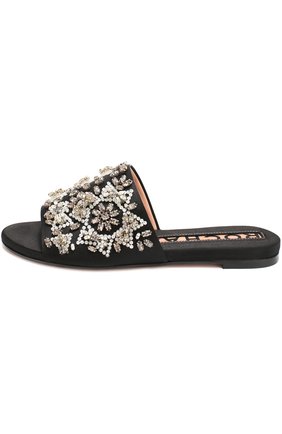 Женские черные шлепанцы из текстиля с кристаллами Rochas, арт. R025075/FABRIC SATIN/EMBR0IDERY купить в ЦУМ | Фото №1 Шлепанцы из текстиля с кристаллами Rochas черные | Фото №1