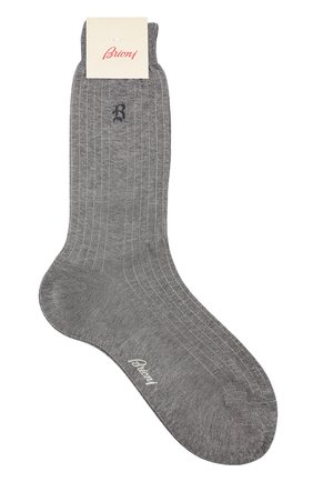 Мужские носки из смеси хлопка и шелка BRIONI серого цвета, арт. 0VMC/P6Z01 | Фото 1 (Материал внешний: Хлопок; Кросс-КТ: бельё)