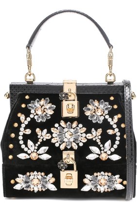 Сумка из бархата с вышивкой кристаллами и отделкой из кожи змеи Dolce & Gabbana, черного цвета, арт. 0116/BB6275/A8I56 в ЦУМ | Фото №1 Сумка из бархата с вышивкой кристаллами и отделкой из кожи змеи Dolce & Gabbana черного цвета | Фото №1
