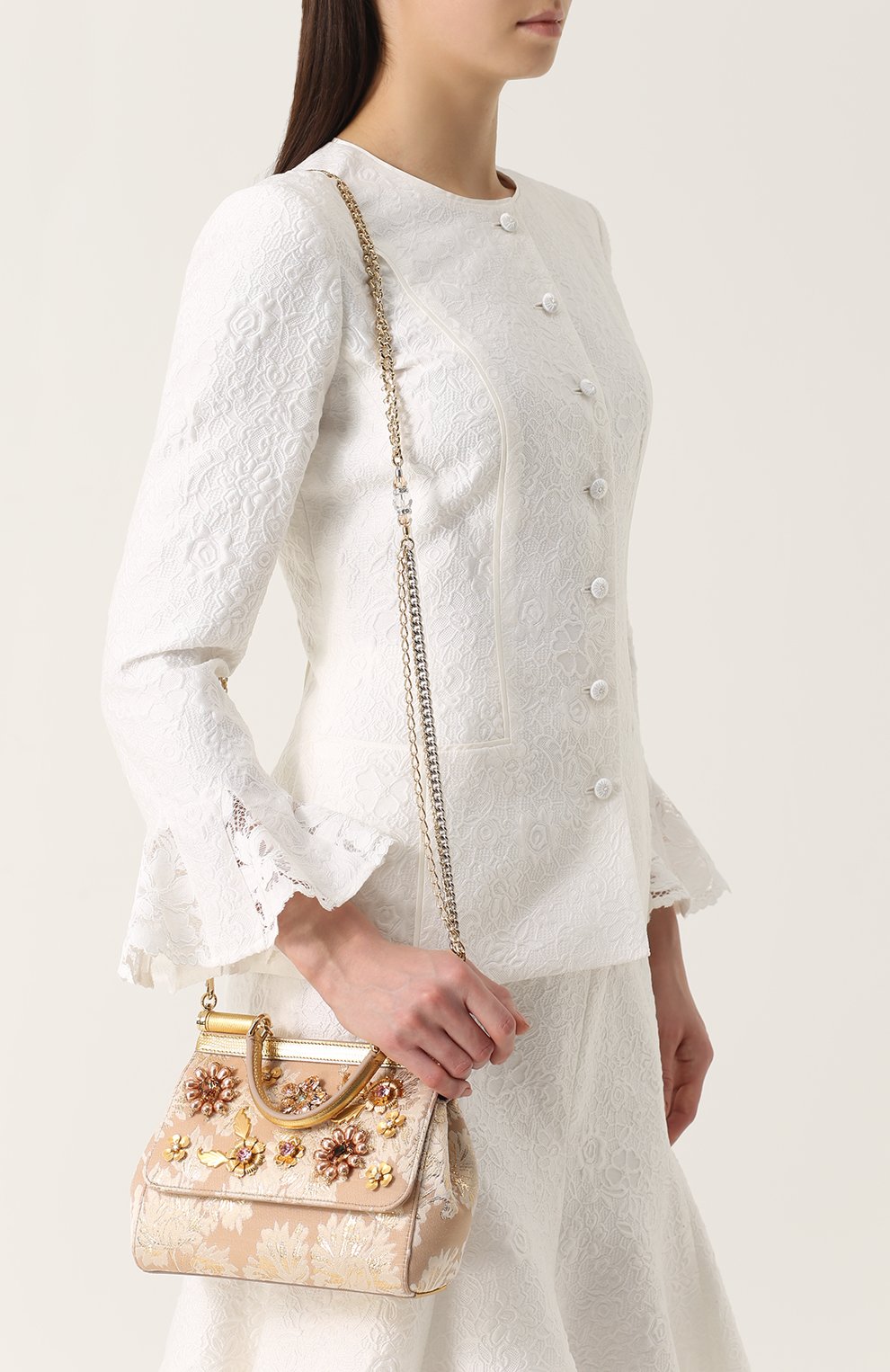 Сумка Sicily small с отделкой кристаллами Limited edition Dolce & Gabbana, золотого цвета, арт. 0116/BB6003/B9H29 в ЦУМ | Фото №5 Сумка Sicily small с отделкой кристаллами Limited edition Dolce & Gabbana золотого цвета | Фото №5