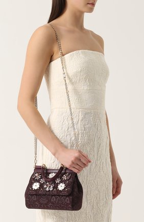 Сумка Sicily small с отделкой кристаллами Limited edition Dolce & Gabbana, бордового цвета, арт. 0116/BB6003/B9H30 в ЦУМ | Фото №5 Сумка Sicily small с отделкой кристаллами Limited edition Dolce & Gabbana бордового цвета | Фото №5