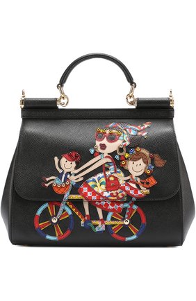 Женская сумка sicily medium new с аппликацией dg family DOLCE & GABBANA черная цвета, арт. 0116/BB6002/AI076 купить в ЦУМ | Фото №1 Сумка Sicily medium new с аппликацией DG Family Dolce & Gabbana черная цвета | Фото №1