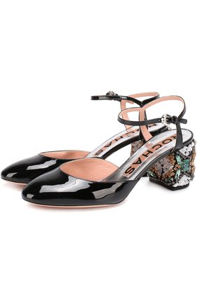 Женские черные лаковые туфли на декорированном каблуке Rochas, арт. R028101/5082 купить в ЦУМ | Фото №1 Лаковые туфли на декорированном каблуке Rochas черные | Фото №1
