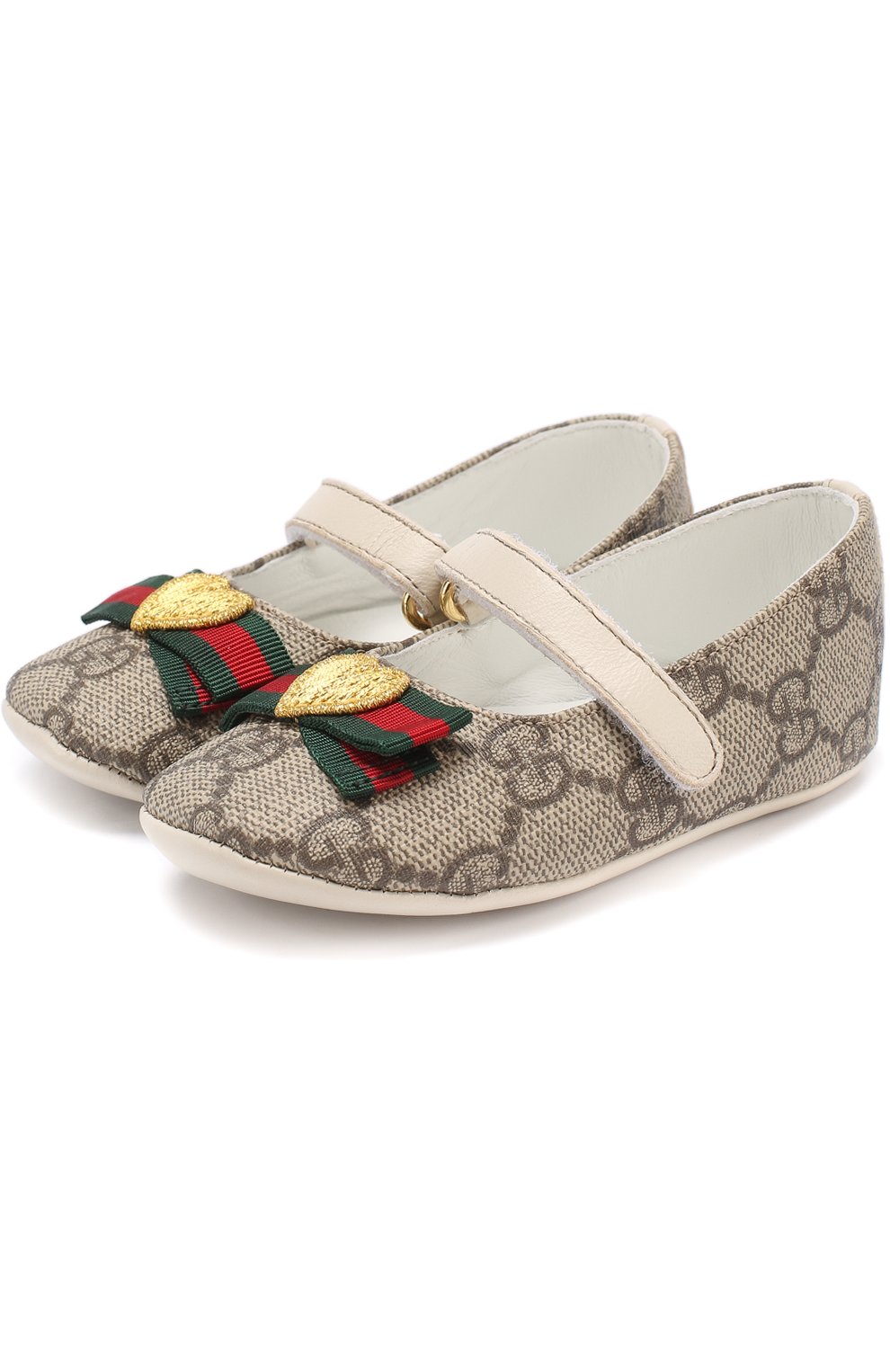 Детского пинетки с принтом и бантом GUCCI бежевого цвета, арт. 418995/KLQ80 | Фото 1
