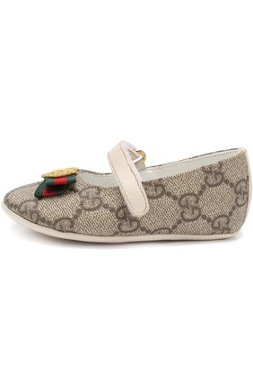 Детского пинетки с принтом и бантом GUCCI бежевого цвета по цене 17600 руб., арт. 418995/KLQ80 | Фото 2 Детского пинетки с принтом и бантом GUCCI бежевого цвета, арт. 418995/KLQ80 | Фото 2