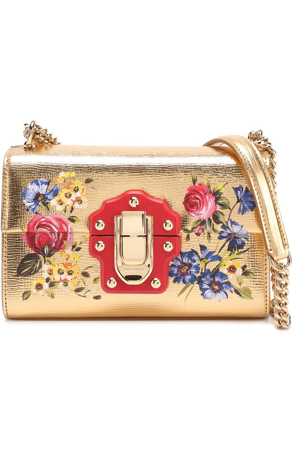 Сумка Lucia из металлизированной кожи с росписью Dolce & Gabbana, золотого цвета, арт. 0116/BB6297/AI320 в ЦУМ | Фото №4 Сумка Lucia из металлизированной кожи с росписью Dolce & Gabbana золотого цвета | Фото №4
