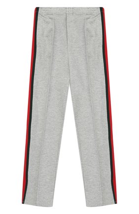 Детские спортивные брюки с контрастными лампасами GUCCI серого цвета, арт. 455142/X5H94 | Фото 1 (Материал внешний: Хлопок; Случай: Повседневный)