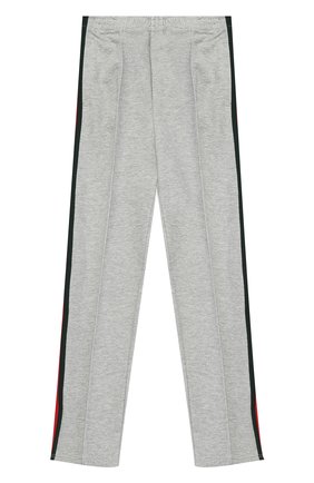 Детские спортивные брюки с контрастными лампасами GUCCI серого цвета, арт. 455142/X5H94 | Фото 2 (Материал внешний: Хлопок; Случай: Повседневный)