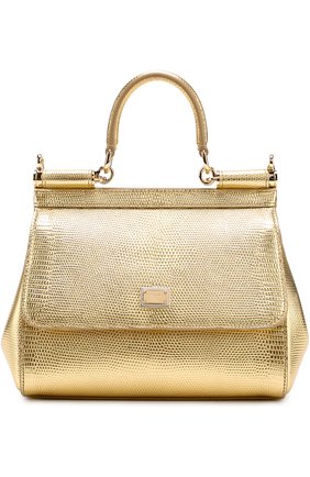Сумка Sicily small из металлизированной кожи с тиснением под игуану Dolce & Gabbana, золотого цвета, арт. 0116/BB6003/A1486 в ЦУМ | Фото №1 Сумка Sicily small из металлизированной кожи с тиснением под игуану Dolce & Gabbana золотого цвета | Фото №1