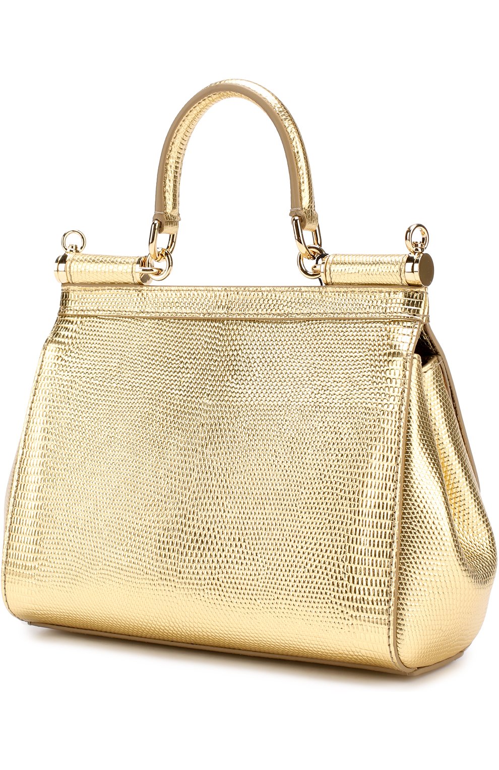 Сумка Sicily small из металлизированной кожи с тиснением под игуану Dolce & Gabbana, золотого цвета, арт. 0116/BB6003/A1486 в ЦУМ | Фото №2 Сумка Sicily small из металлизированной кожи с тиснением под игуану Dolce & Gabbana золотого цвета | Фото №2