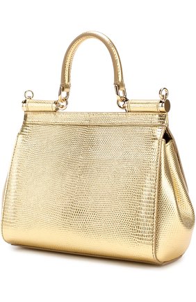 Сумка Sicily small из металлизированной кожи с тиснением под игуану Dolce & Gabbana, золотого цвета, арт. 0116/BB6003/A1486 в ЦУМ | Фото №2 Сумка Sicily small из металлизированной кожи с тиснением под игуану Dolce & Gabbana золотого цвета | Фото №2