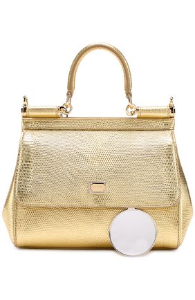 Сумка Sicily small из металлизированной кожи с тиснением под игуану Dolce & Gabbana, золотого цвета, арт. 0116/BB6003/A1486 в ЦУМ | Фото №4 Сумка Sicily small из металлизированной кожи с тиснением под игуану Dolce & Gabbana золотого цвета | Фото №4