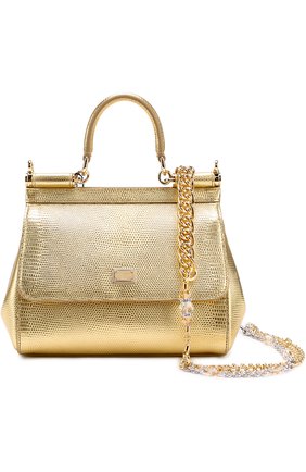 Сумка Sicily small из металлизированной кожи с тиснением под игуану Dolce & Gabbana, золотого цвета, арт. 0116/BB6003/A1486 в ЦУМ | Фото №5 Сумка Sicily small из металлизированной кожи с тиснением под игуану Dolce & Gabbana золотого цвета | Фото №5