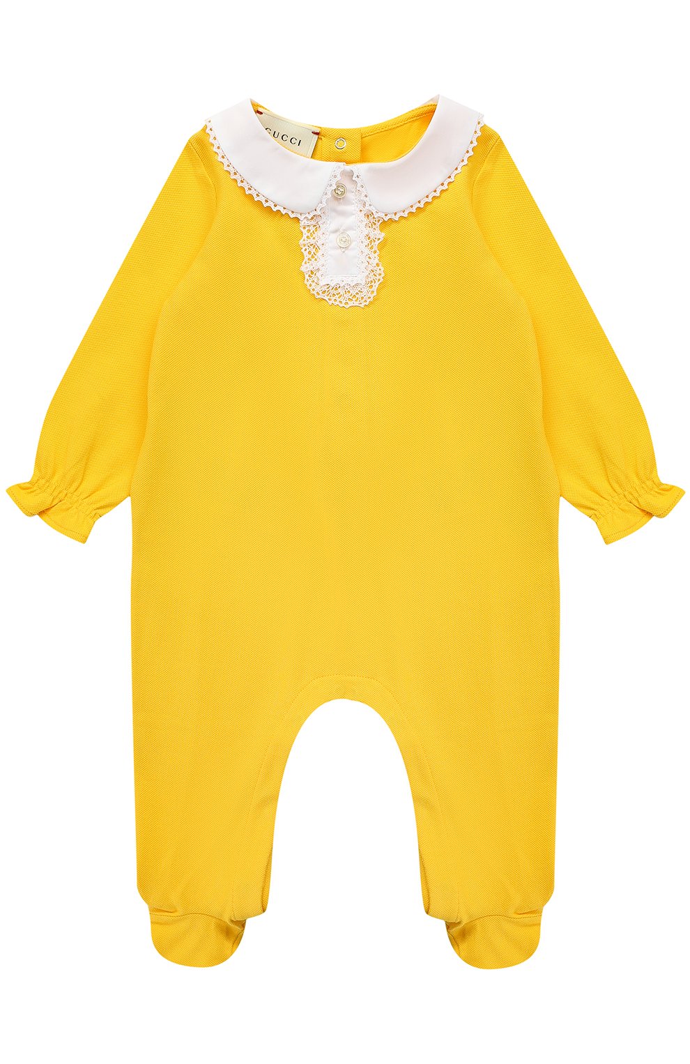 Детский хлопковая пижама с кружевной отделкой GUCCI желтого цвета, арт. 463158/X5N21 | Фото 1 (Статус проверки: Проверена категория)