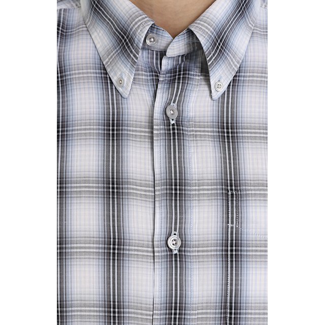 фото Хлопковая рубашка в клетку с воротником button down tom ford