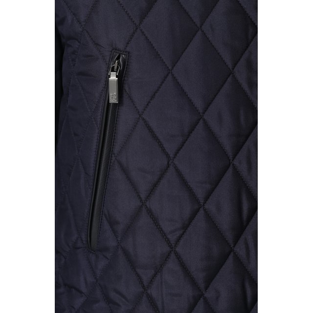 фото Удлиненная стеганая куртка на молнии с отделкой из натуральной кожи brioni