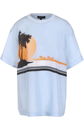 Женский голубой шелковый топ свободного кроя с принтом Rag&Bone, арт. W274A287C купить в ЦУМ | Фото №1 Шелковый топ свободного кроя с принтом Rag&Bone голубой | Фото №1